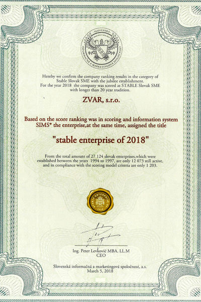 Certificates - Zvar, s.r.o. | Worldwide Industrial Services and Personal Agency